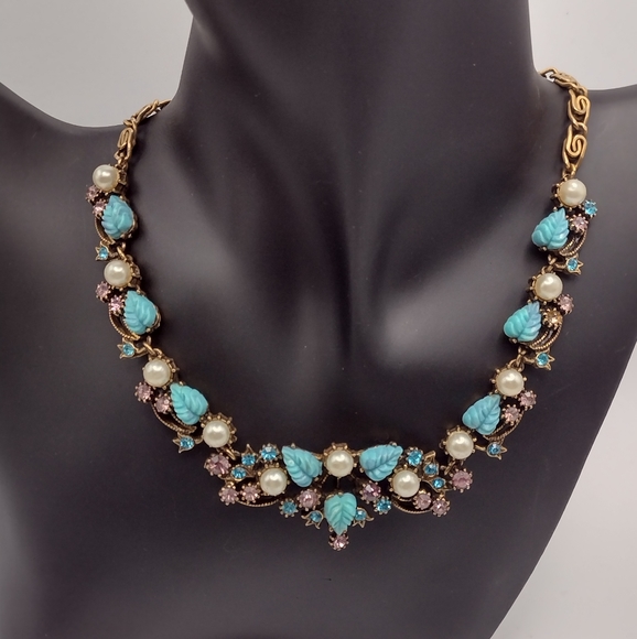 RARE Vintage 1950s 10k Gold Plated Necklace & Clip Earring Set - Picture 6 of 16